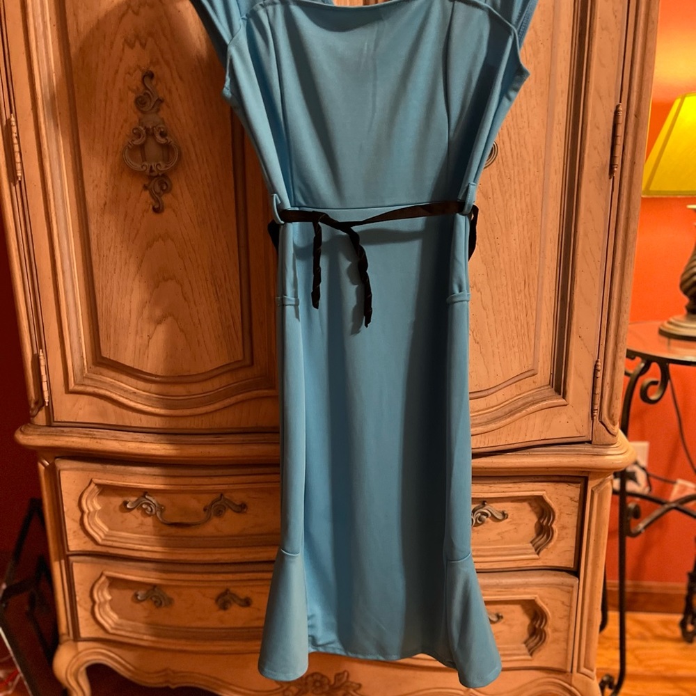 Turquoise dress with black belt